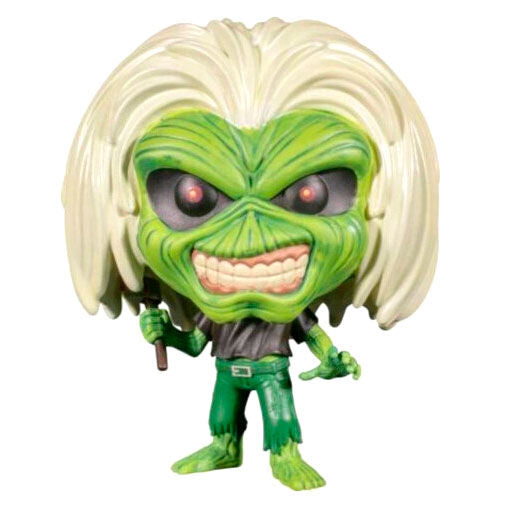 Détail de la figurine Funko POP Iron Maiden Killers montrant son effet lumineux dans le noir.