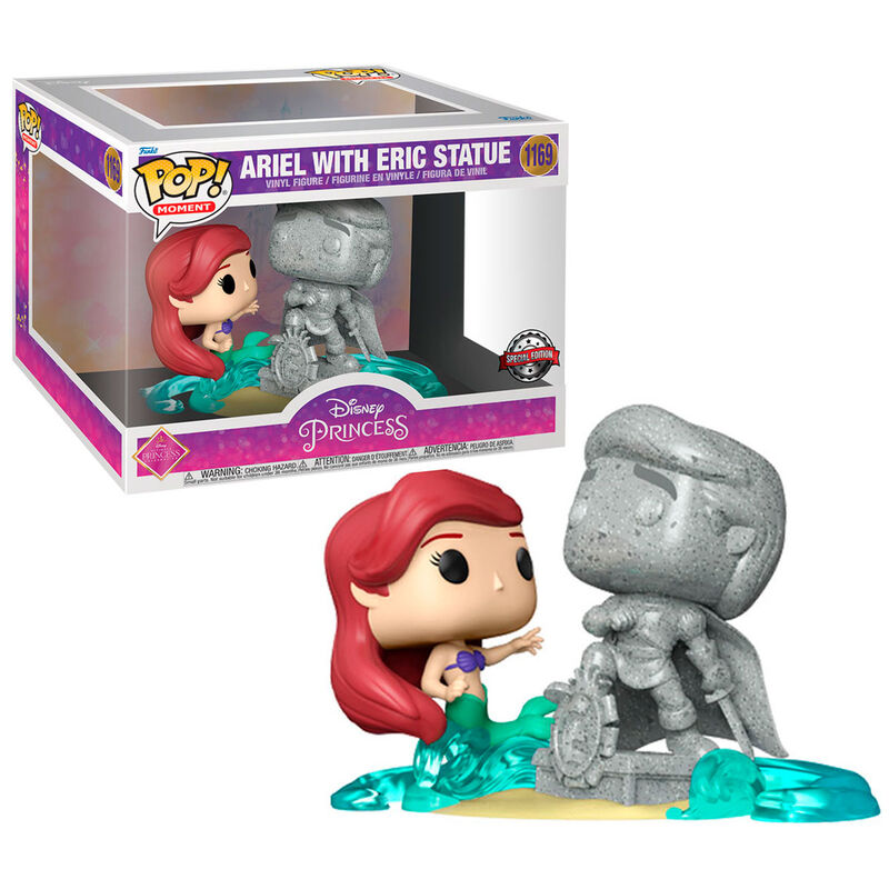 Vue rapprochée des figurines Ariel et Eric Funko POP avec leurs détails colorés et boîte exclusive