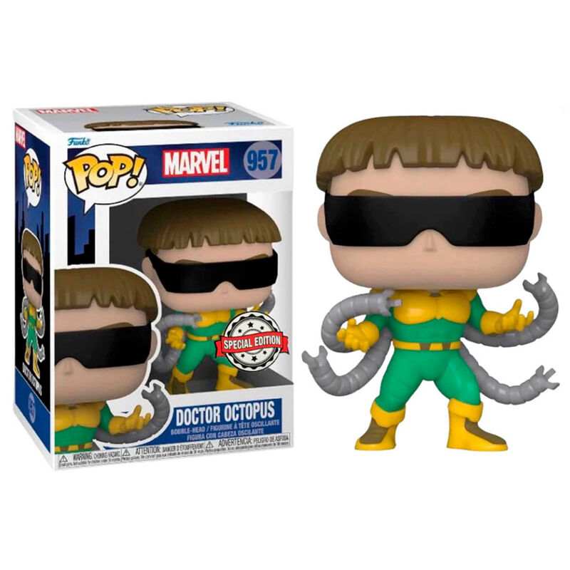 Vue rapprochée de la figurine Doctor Octopus Funko POP montrant ses tentacules mécaniques et son visage expressif