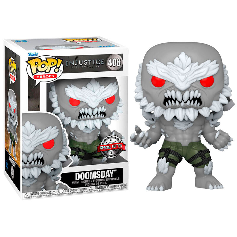 Vue rapprochée de la figurine Doomsday Funko POP montrant le design unique et les finitions