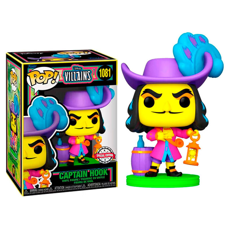 Emballage cadeau Funko POP avec fenêtre transparente montrant la figurine Hook Disney Villains.