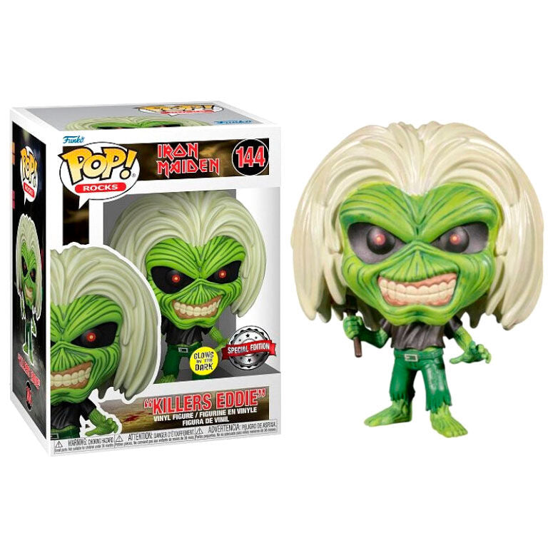 Vue de profil de la figurine Funko POP Iron Maiden Killers exclusive avec son design vinyle unique.