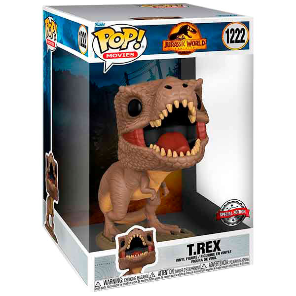 Figurine Funko POP exclusive T-Rex de Jurassic World 3 de 25 cm dans sa boîte cadeau avec fenêtre transparente