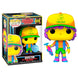 Vue rapprochée de la figurine Dustin en vinyle avec effets lumineux Black Light sur fond noir