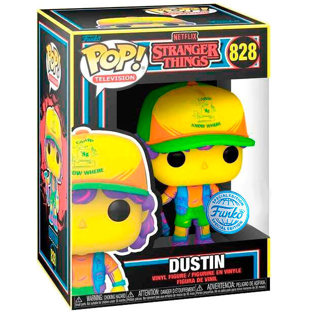 Packaging de la figurine Funko POP Dustin Stranger Things avec fenêtre montrant le personnage en détail