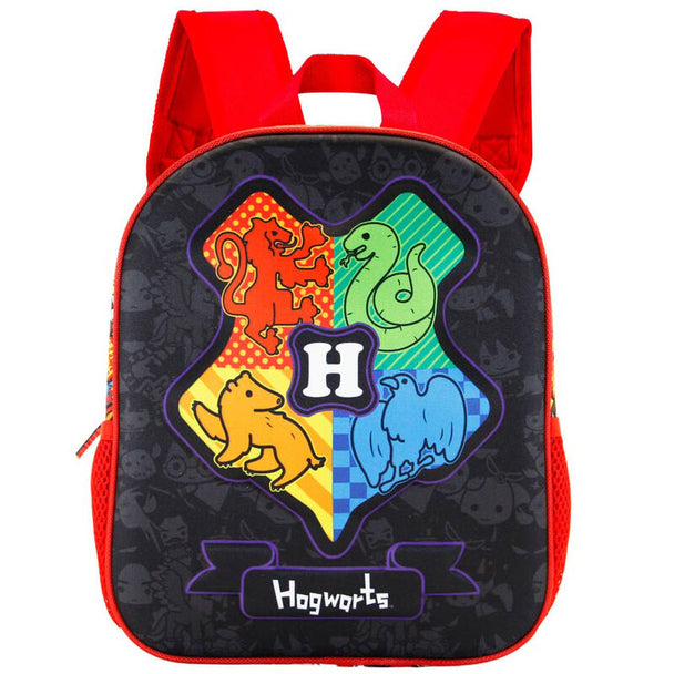 Sac à dos Harry Potter Hogwarts 3D vue de face avec logo embossé en relief