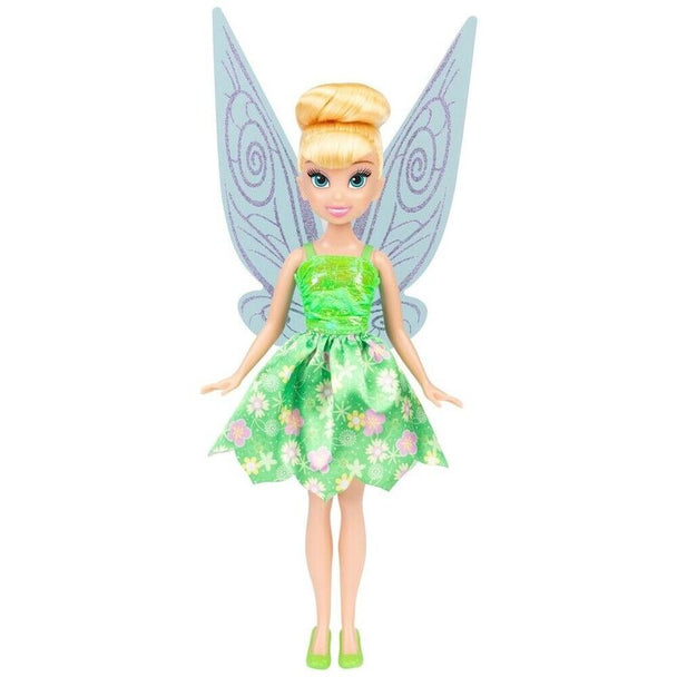 Détail sur le visage expressif et les cheveux blonds de la poupée Clochette Disney Fairies