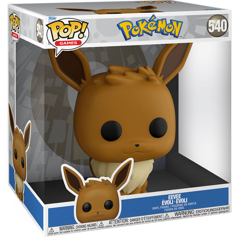 Vue rapprochée de la figurine Eevee Funko POP montrant la qualité du vinyle et les finitions