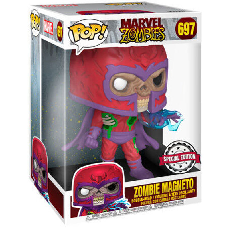 Détail du visage et costume de la figurine Magneto Marvel Zombies Funko POP 25cm