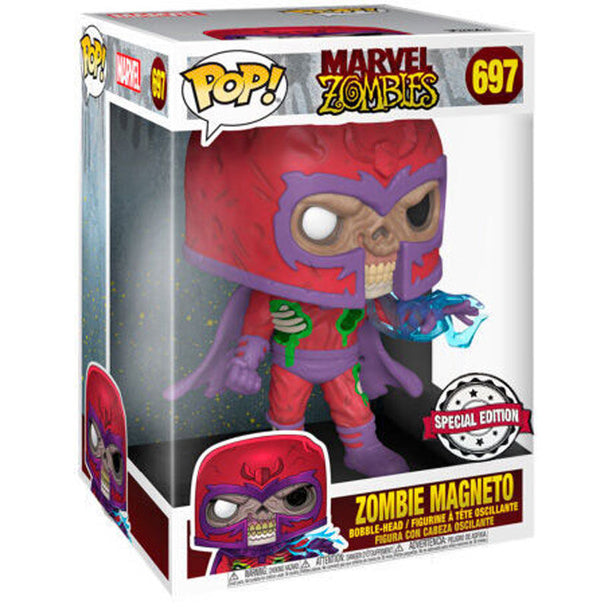 Détail du visage et costume de la figurine Magneto Marvel Zombies Funko POP 25cm