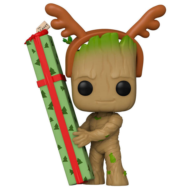Figurine Funko POP Groot de Marvel Guardians of the Galaxy en vinyle, vue de face dans sa boîte cadeau