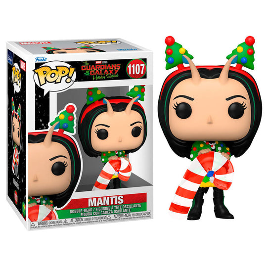 Figurine Funko POP Mantis Marvel Guardians of the Galaxy posée sur un support blanc, vue latérale
