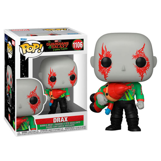 Vue rapprochée de la figurine Funko POP Drax Marvel montrant les détails précis du visage et du costume