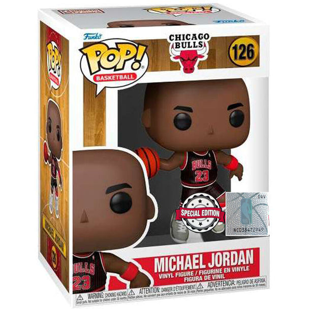 Figurine Funko POP exclusive de Michael Jordan en tenue Chicago Bulls avec boîte fenêtre visible
