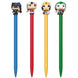 Lot de 16 stylos DC Comics FUNKO avec toppers Super Héros colorés sur fond blanc
