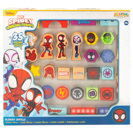 Set de jeu Marvel Pidey en bois avec 35 pièces colorées pour enfants dès 18 mois