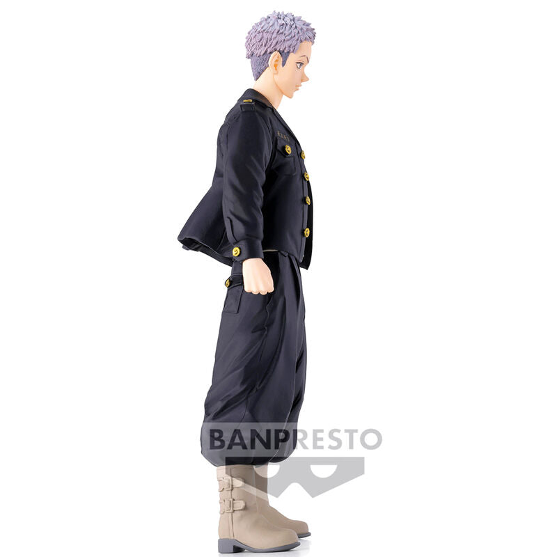 Zoom sur le visage expressif de la figurine Takashi Mitsuya Tokyo Revengers par BANPRESTO
