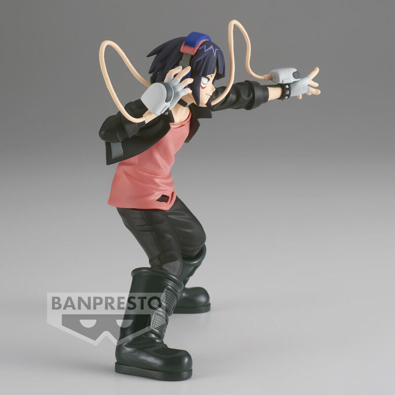Zoom sur le visage et les écouteurs de la figurine Kyoka Jiro, illustrant son expression caractéristique.