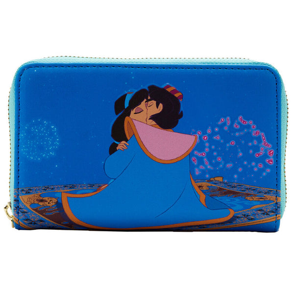 Détail des motifs imprimés colorés sur le portefeuille Loungefly Disney Jasmine