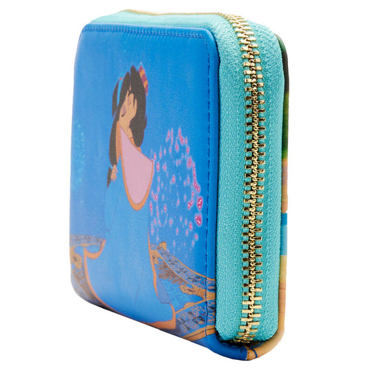 Vue intérieure du portefeuille Loungefly Disney Jasmine avec doublure coordonnée et compartiments