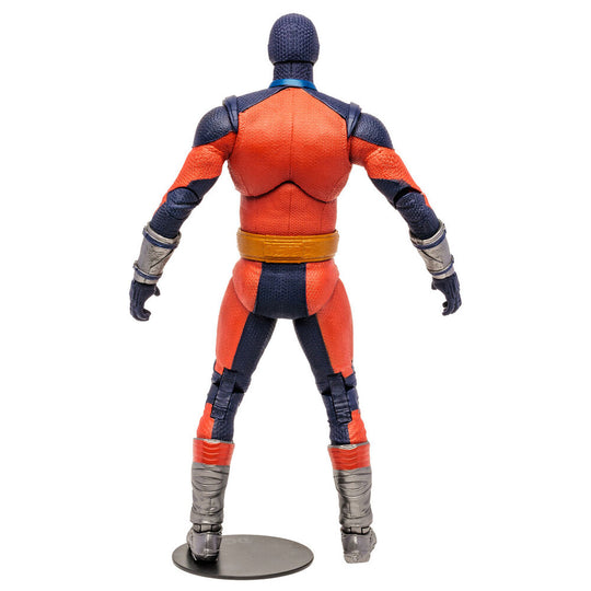 Photo de dos de la figurine Black Adam Atom Smasher mettant en valeur les détails du costume