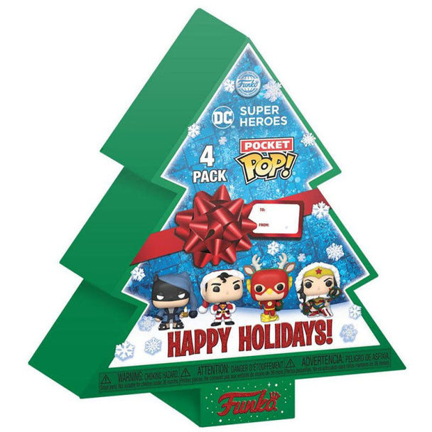 Pack FUNKO Pocket POP de 4 figurines DC Comics Tree Holiday avec personnages en tenue festive