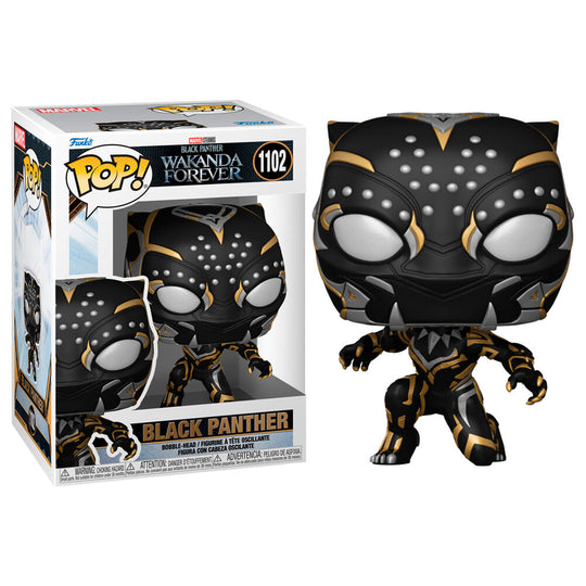 Vue de face de la figurine Funko POP Black Panther Marvel, mettant en valeur son design iconique et ses couleurs