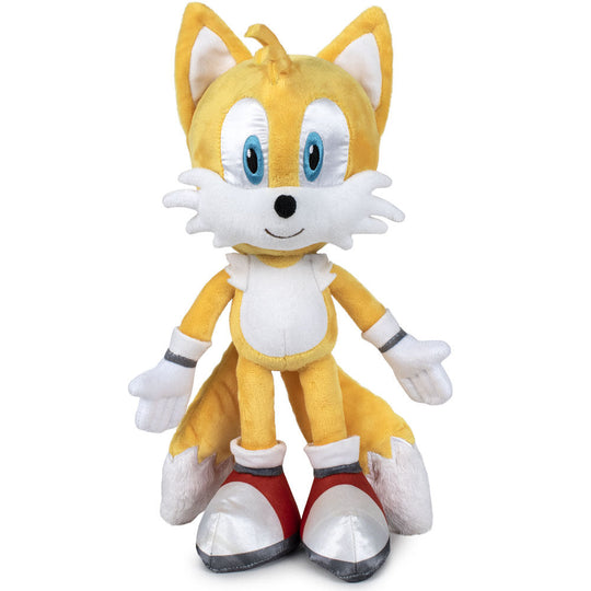 Peluche Sonic Tails officielle SEGA de 35cm inspirée du jeu Sonic 2, vue de face avec détails précis et couleurs vives.