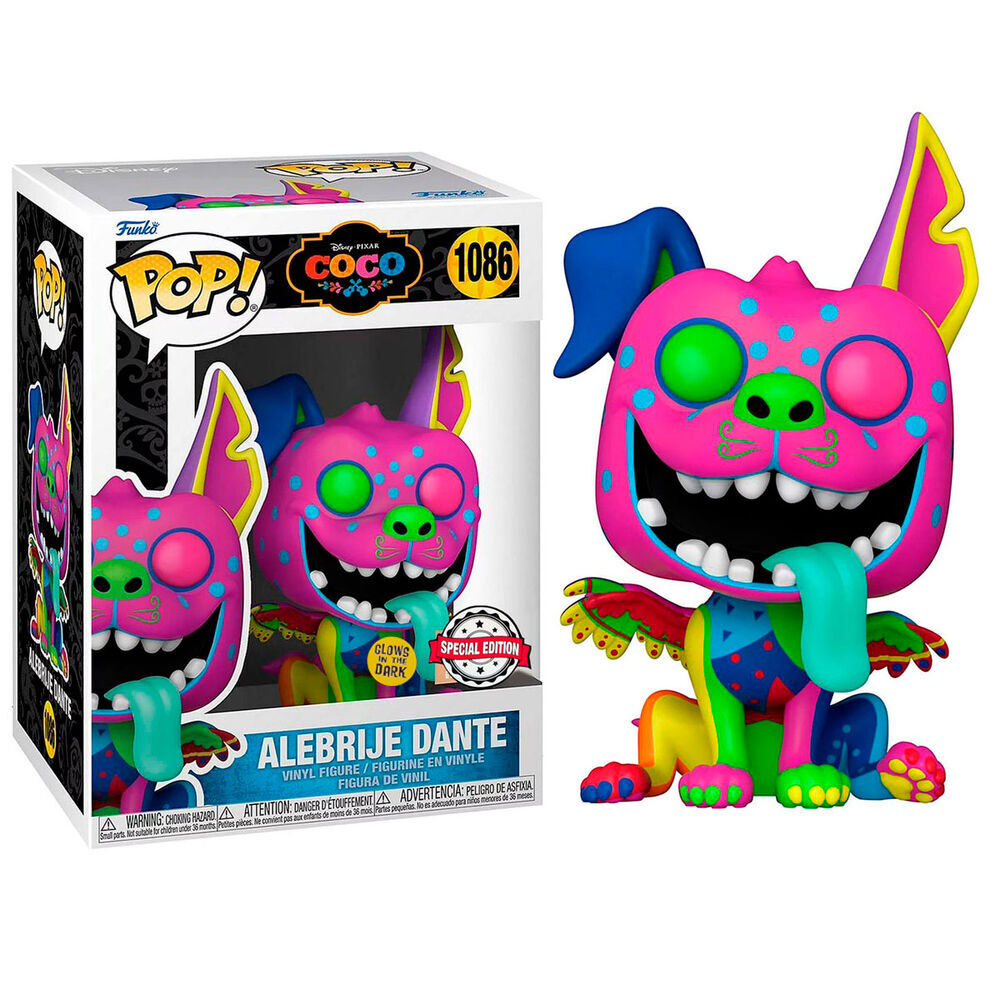 Boîte cadeau avec fenêtre contenant la figurine Funko POP Disney Coco Alebrije Dante exclusive