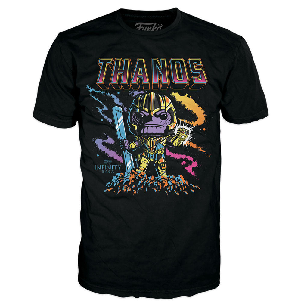 Zoom sur la figurine Funko POP Thanos montrant ses gants de l'infini brillants