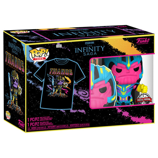 Zoom sur l'étiquette officielle Funko POP et Marvel sur la boîte du set exclusif Thanos