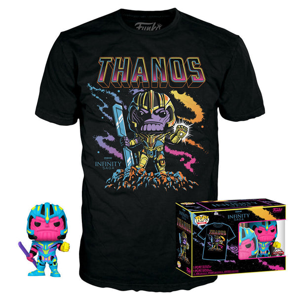 Vue avant du T-shirt Marvel Infinity Saga avec illustration de Thanos en couleurs vives