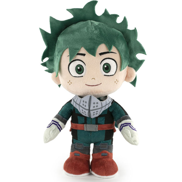 Peluche Izuku Midoriya de My Hero Academia mesurant 27cm, avec détails soignés et couleurs vives, fabriquée par BONES.