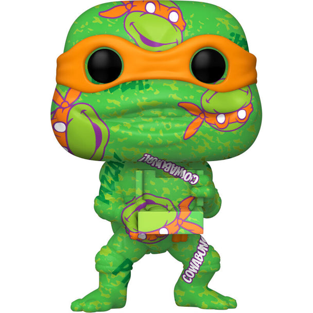 Vue de face de la figurine Funko POP Michelangelo des Tortues Ninja 2 avec détails colorés et emballage