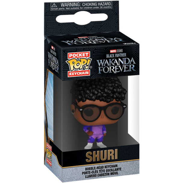 Porte-clés Funko Pocket POP représentant Shuri de Marvel Black Panther Wakanda Forever, vue de face avec détails précis