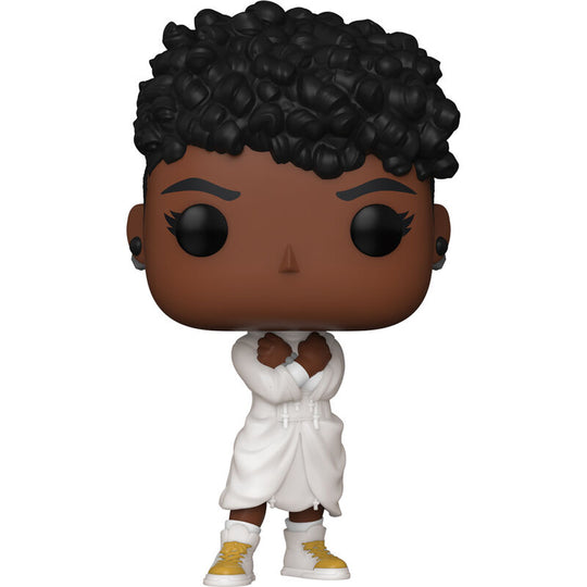 Figurine Shuri Funko POP de 9 cm posée sur un support, montrant les détails du visage et des accessoires