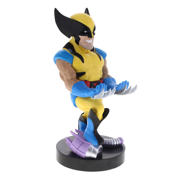 Vue rapprochée du détail du visage et des griffes du support Marvel Wolverine Cable Guy