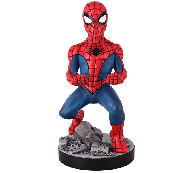 Support Marvel Spiderman Cable Guy de 21 cm en vue frontale avec manette posée