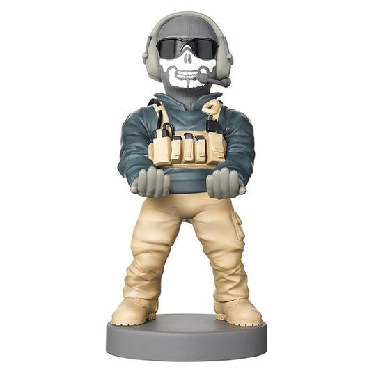 Support Cable Guy Lt. Simon Ghost Call of Duty en position avec manette PS5 DualSense posée dessus