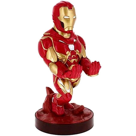 Vue de profil du support Iron Man montrant les détails du design en plastique robuste