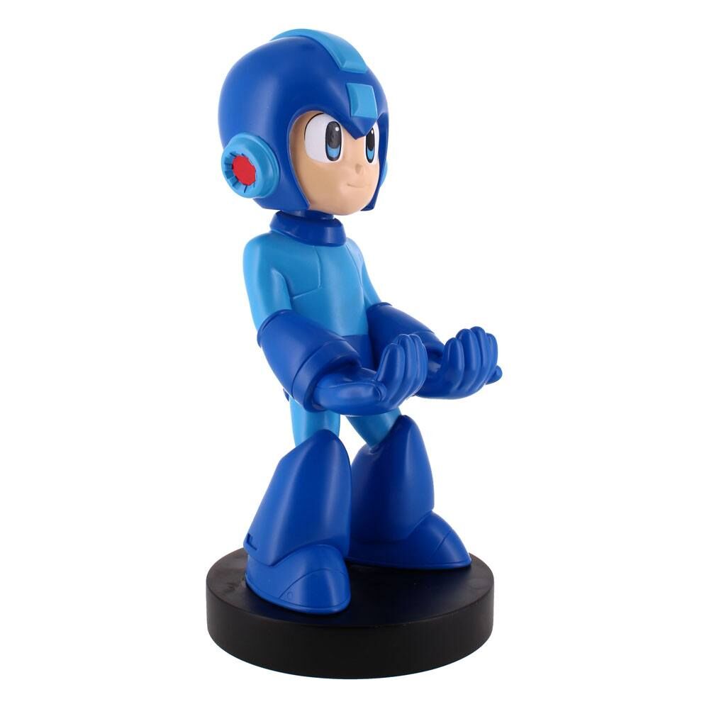 Détail du design Mega Man sur le support Cable Guy, mettant en valeur les couleurs vives et la finition soignée