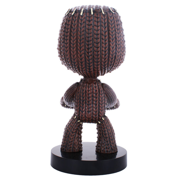 Vue latérale du support Cable Guy Sackboy montrant la fixation solide pour manettes et smartphones