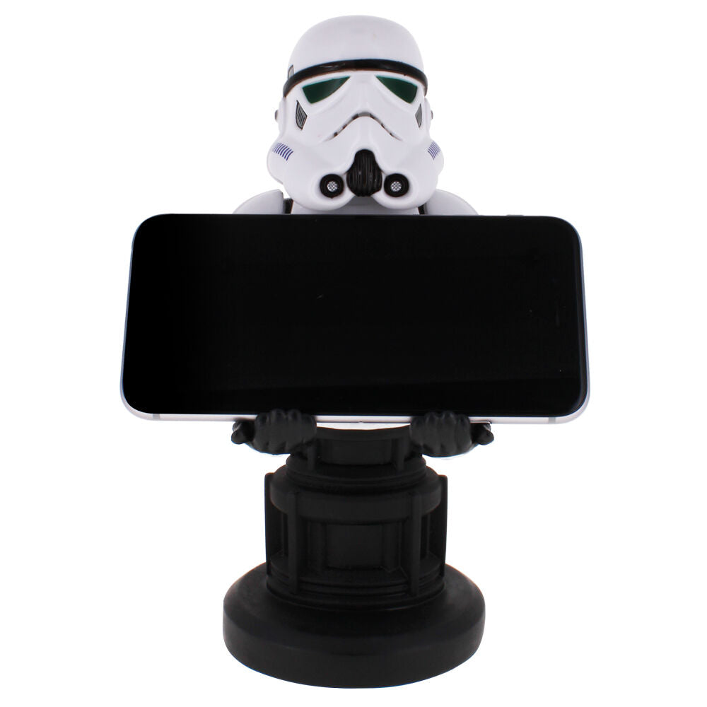 Emballage et contenu du support câble Stormtrooper Star Wars avec ses dimensions visibles