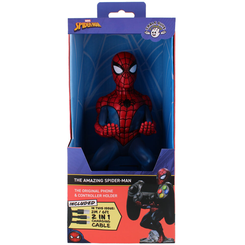 Support Cable Guy Marvel Spiderman sur bureau de gamer avec accessoires