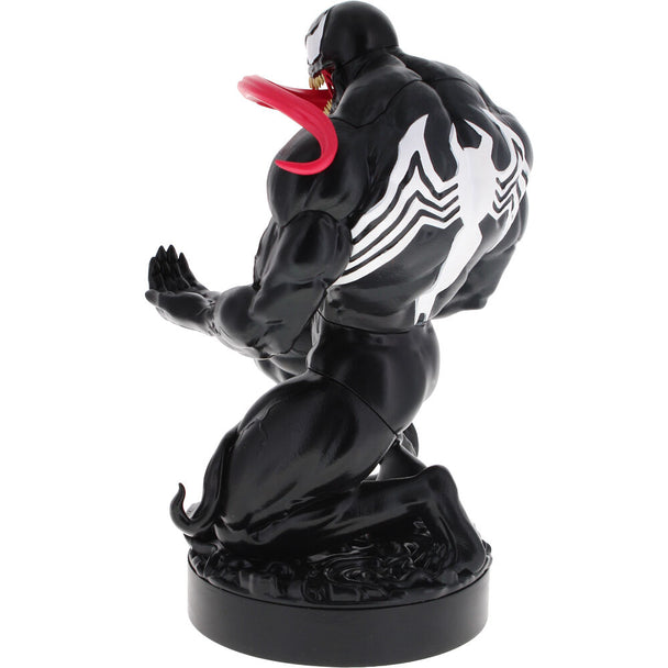 Vue rapprochée du support Venom montrant le design détaillé en noir et blanc