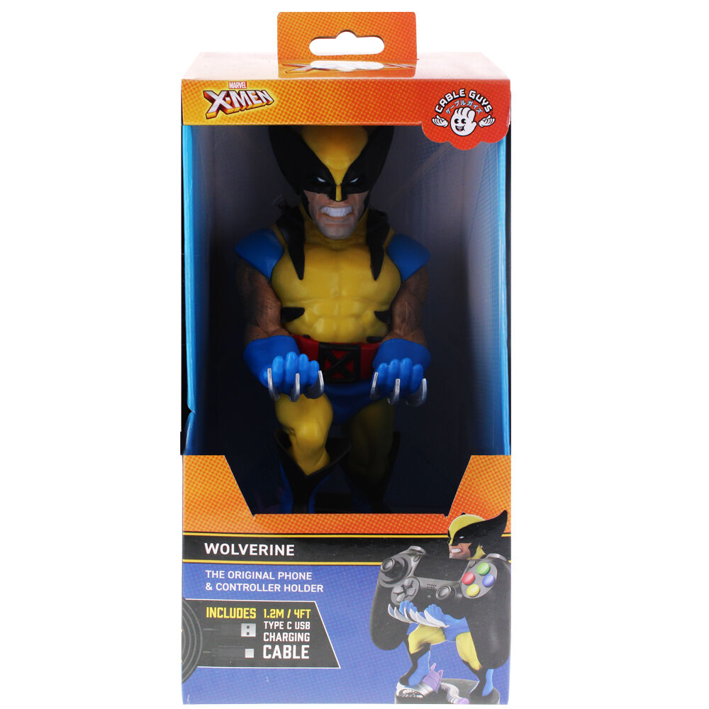 Présentation du support Marvel Wolverine Cable Guy avec manette Xbox Series X sur fond blanc