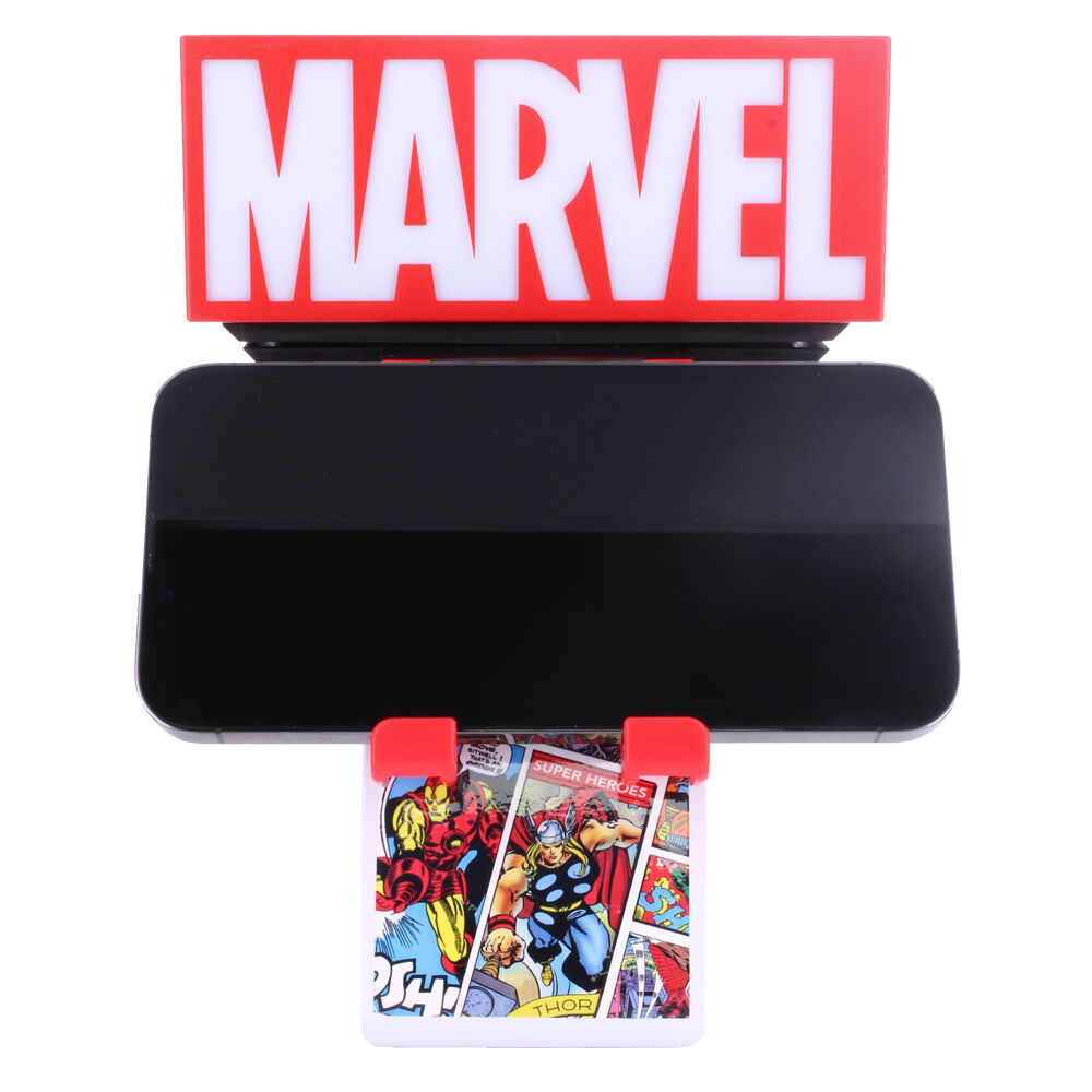 Support Marvel avec éclairage LED blanc et câble Type C de 1,2 mètre visible sur bureau gaming