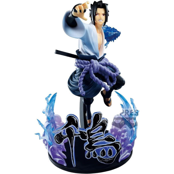 Figurine Sasuke Uchiha Naruto Shippuden Vibration Stars de 20cm en position dynamique, détails précis et couleurs fidèles