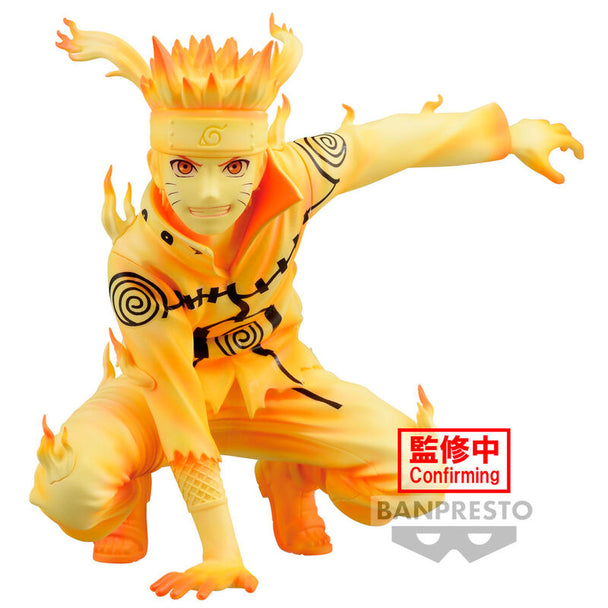 Figurine Naruto Uzumaki 9cm BANPRESTO vue de face avec détails du costume orange et bandeau frontal