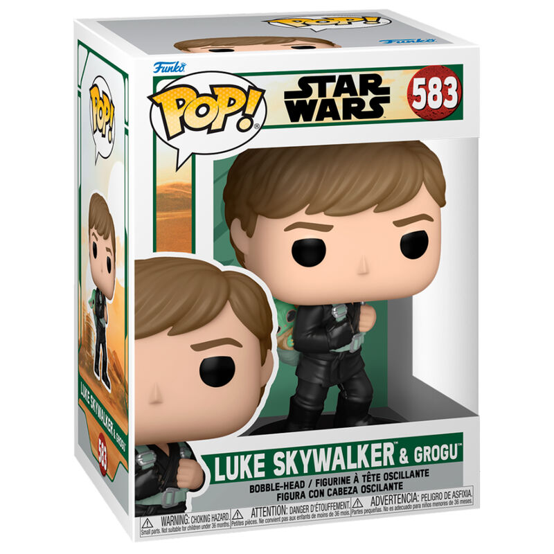 Figurine Funko POP Luke Skywalker de 9cm en vinyle, issue de la série Star Wars The Book of Boba Fett, dans sa boîte cadeau.